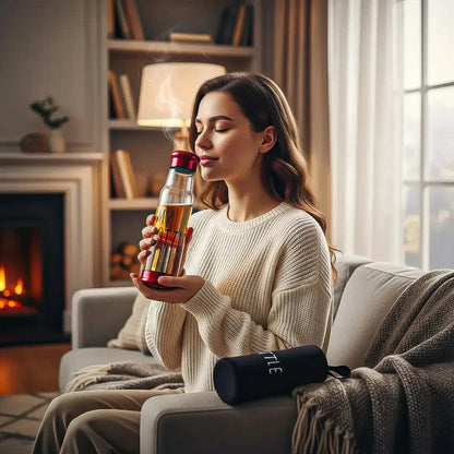 Botella Infusora De Té De Vidrio 550 Ml Con Funda Roja Rojo