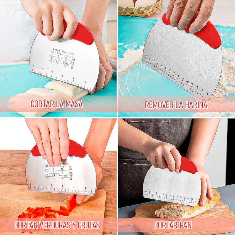 Espatula Cortador Masa Pack 2 Raspador Cortador Masa Acero Rosa