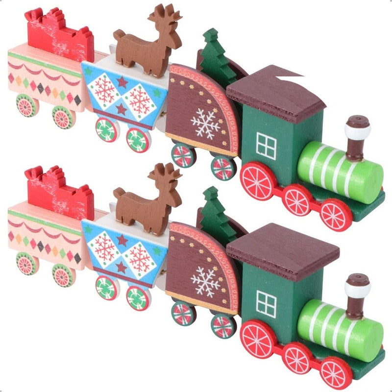 Pack X2 Tren Madera Adornos Navideños Decoración Hogar Navid