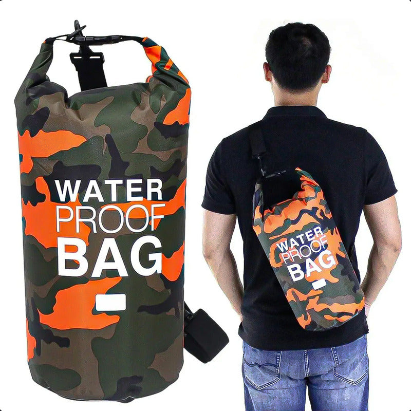 Bolso Seco Impermeable Mochila Camping 15 Litros Waterproof Camuflaje-verde