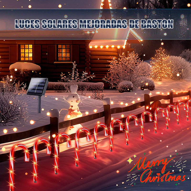 Luces Led Solares Navidad Exterior Okshop Estaca Bastón Amarillo Ip65