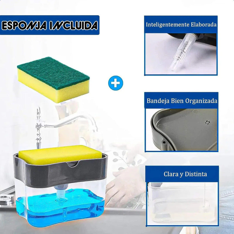 Dispensador De Jabón Para Cocina Con Esponja Gris  Okshop