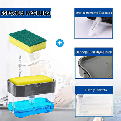 Dispensador De Jabón Para Cocina Con Esponja Gris  Okshop