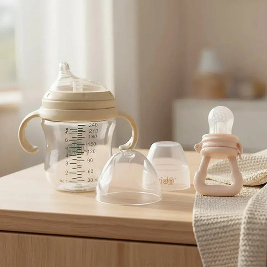 Set Mamadera Con Chupete Teteros Chupete Bebe Fruta Mordedor Beige/beige