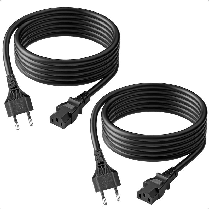 Pack 2 Cable Alimentación Cable Poder 3 Clavijas Cable 1.5m Negro