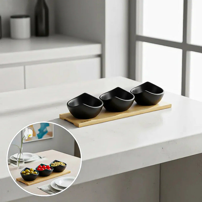 Set 3 Bowl Ceramica Aperitivos Bandeja Wayu Aperitivo Cuenco Negro