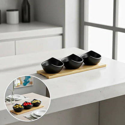 Set 3 Bowl Ceramica Aperitivos Bandeja Wayu Aperitivo Cuenco Negro