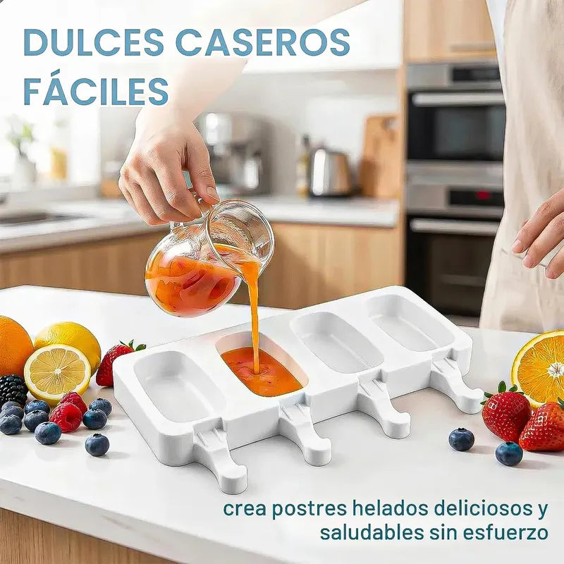 Molde De Silicona Para Helados Con 4 Paletas, Blanco  Okshop