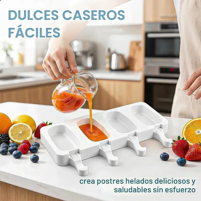 Molde De Silicona Para Helados Con 4 Paletas, Blanco  Okshop