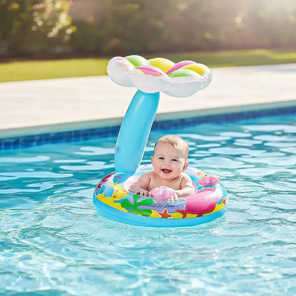 Flotador Inflable Para Niños Sombrilla Piscina Bebes Flotado Azul