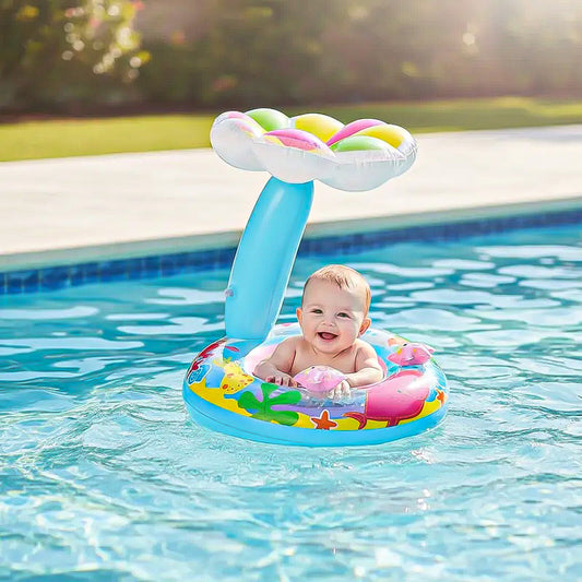 Flotador Inflable Para Niños Sombrilla Piscina Bebes Flotado Azul
