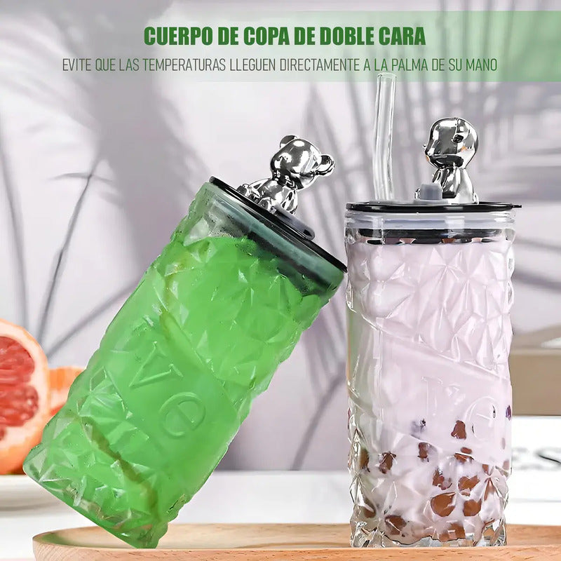 Pack X2 Vasos De Vidrio Arcashopping Con Tapa Y Bombilla 400ml Blancos