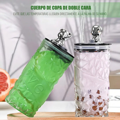 Pack X2 Vasos De Vidrio Arcashopping Con Tapa Y Bombilla 400ml Blancos