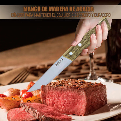 Set De Cuchillos Cuchillo Para Carne Set 4 Cuchillos Steak Juego De Cuchillos Carnes Acero Inoxidable Clasico Cuchillos Mango Madera 22,5cm Cuchillo Chef Aluminio Set Cuchillos 4 Piezas Okshop