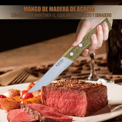 Set De Cuchillos Cuchillo Para Carne Set 4 Cuchillos Steak Juego De Cuchillos Carnes Acero Inoxidable Clasico Cuchillos Mango Madera 22,5cm Cuchillo Chef Aluminio Set Cuchillos 4 Piezas Okshop