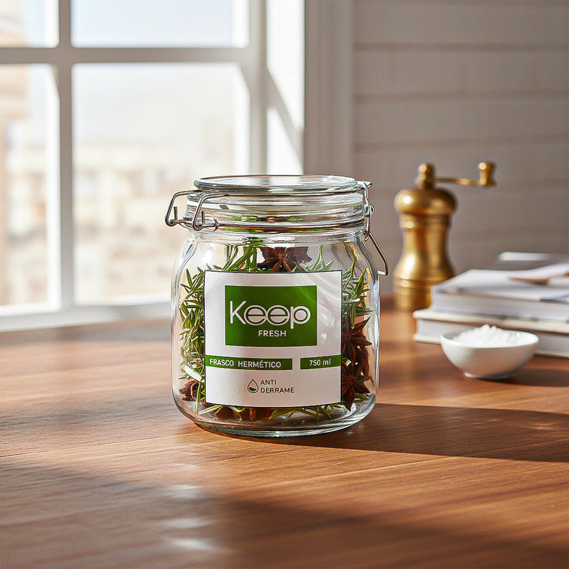 Frasco Hermético De Vidrio Keep Para Alimentos De 750 Ml Verde