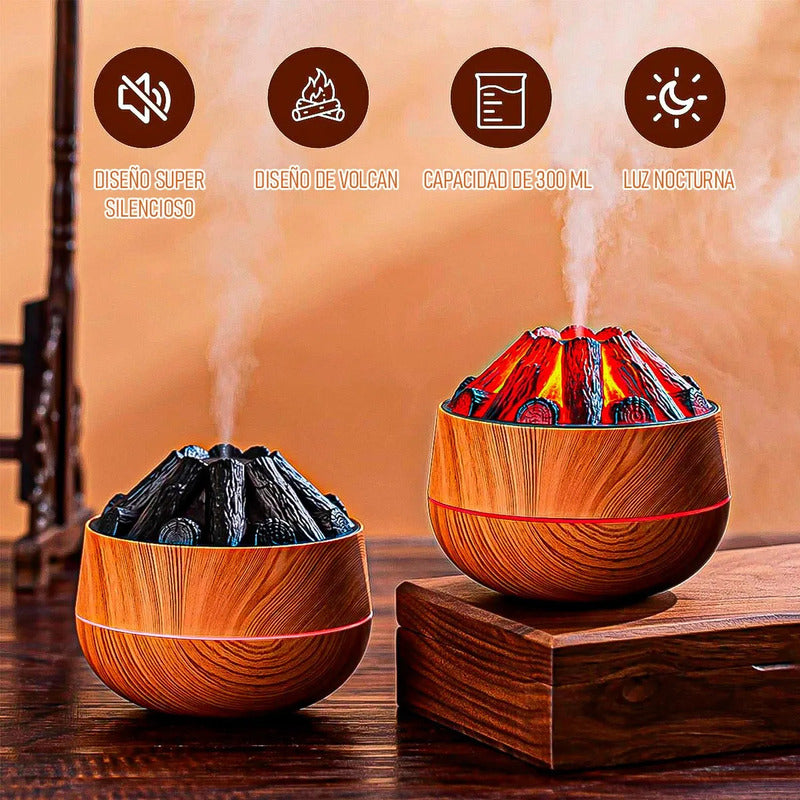 Humidificador Y Difusor De Aromas Con Luz De Llama Led Para Ambiente Cálido Marrón Claro