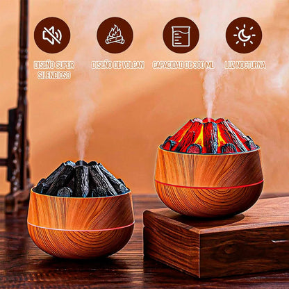 Humidificador Y Difusor De Aromas Con Luz De Llama Led Para Ambiente Cálido Marrón Claro
