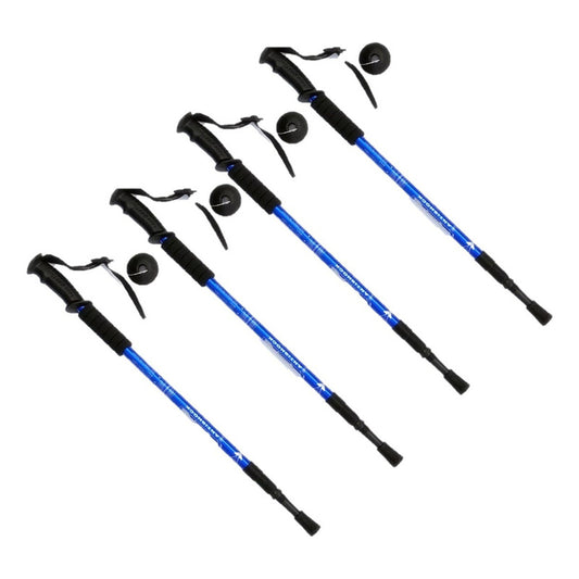 Pack De 4 Bastones De Trekking Okshop De Aluminio Plegables Y Antishock Con Mango Antideslizante Azul