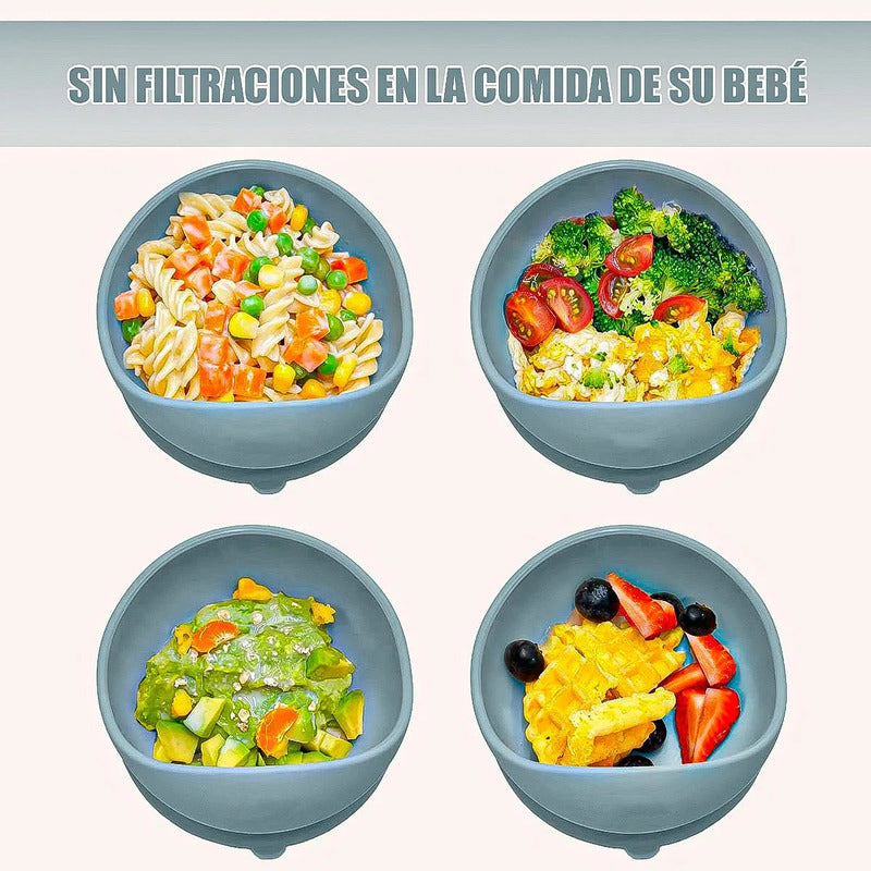 Pack 2 Platos Bowl De Silicona Para Bebé, Antideslizante Y Libre De Bpa, Beige Lisa
