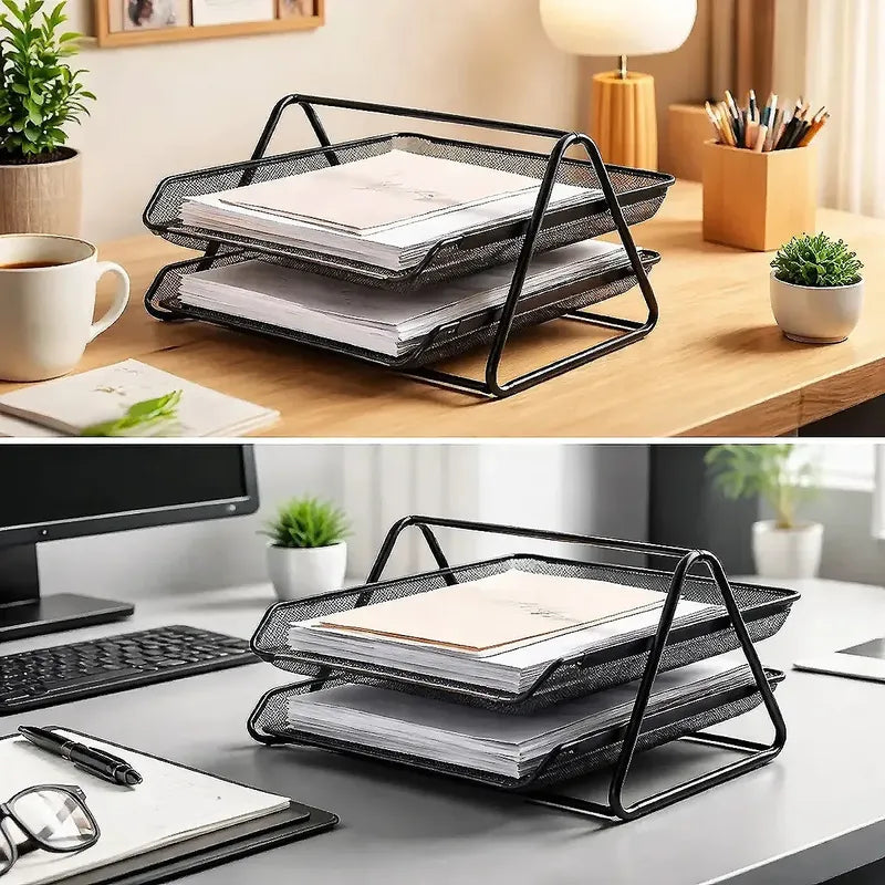 Organizador De Escritorio De Metal Con 2 Niveles Para Oficina