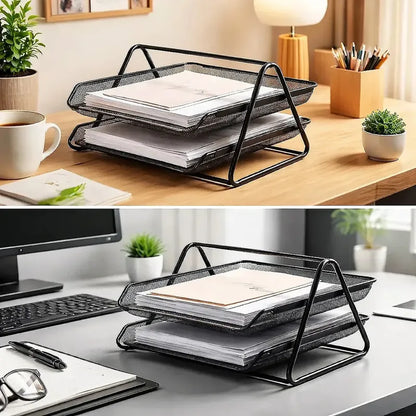 Organizador De Escritorio De Metal Con 2 Niveles Para Oficina