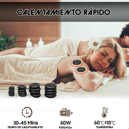 Kit De Piedras Calientes Basalto Okshop Para Masaje, Con Maleta Calentadora Y Tamaños Surtidos