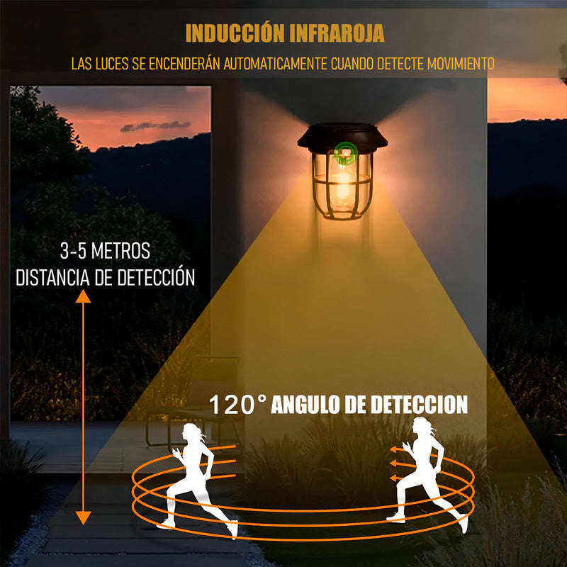 Lámpara Solar Okshop Colgante Estaca Led Jardín Exterior Ip65 Sensor Movimiento Negro
