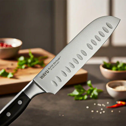 Cuchillo Santoku Black Arcashopping De Acero Inoxidable Y Mango De Acacia