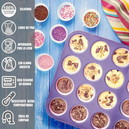 Pack 2 Moldes De Silicona Para Cupcakes De 24 Ranuras Antiaherentes Rosa Pastel