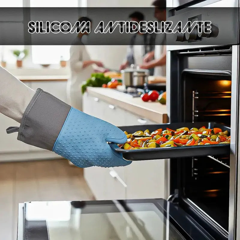 Guantes Para Horno Toma Ollas Guantes De Silicona Cocina Color Azul Puntos