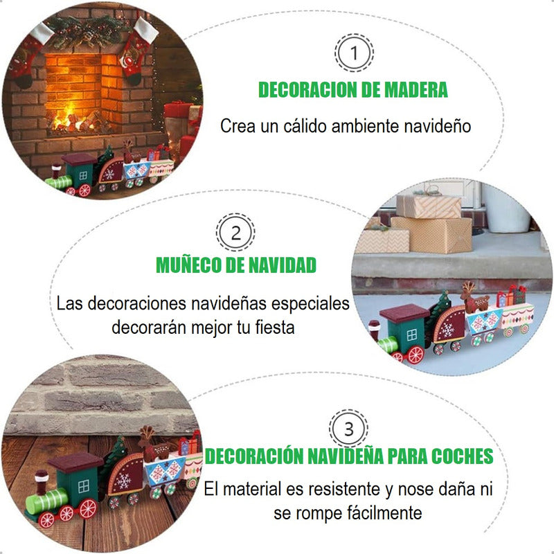 Pack X2 Tren Madera Adornos Navideños Decoración Hogar Navid