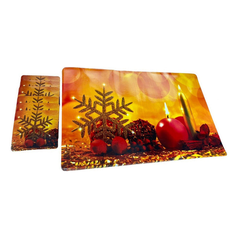 Set 12 Piezas Individuales Mesa Navideños Platos Y Vaso Navi