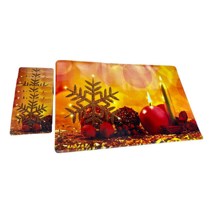 Set 12 Piezas Individuales Mesa Navideños Platos Y Vaso Navi