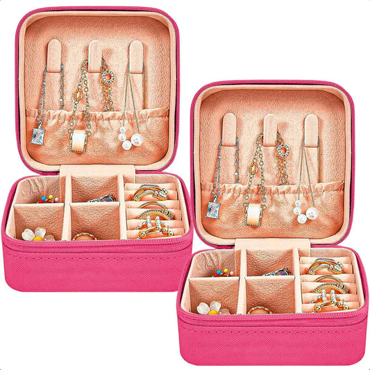 Pack De 2 Joyero Portatil Organizador De Aro Exhibidores Joyas Organizador Para Aros Y Accesorios Poliuretano Joyero Para Aros Exhibidor Pulseras Piel Sintética Color Fucsia Okshop