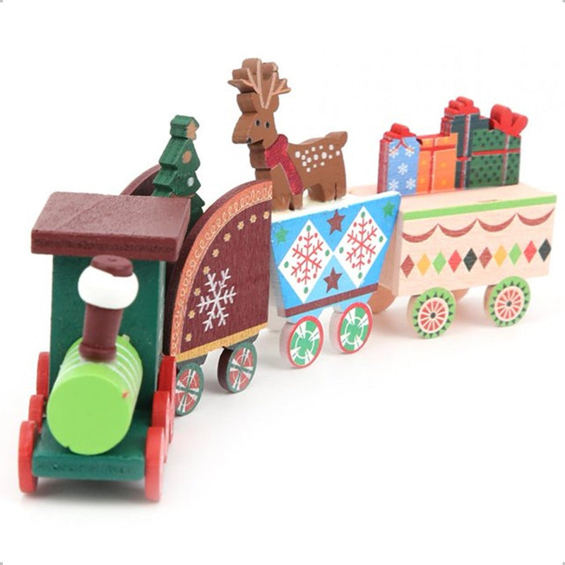 Pack X2 Tren Madera Adornos Navideños Decoración Hogar Navid