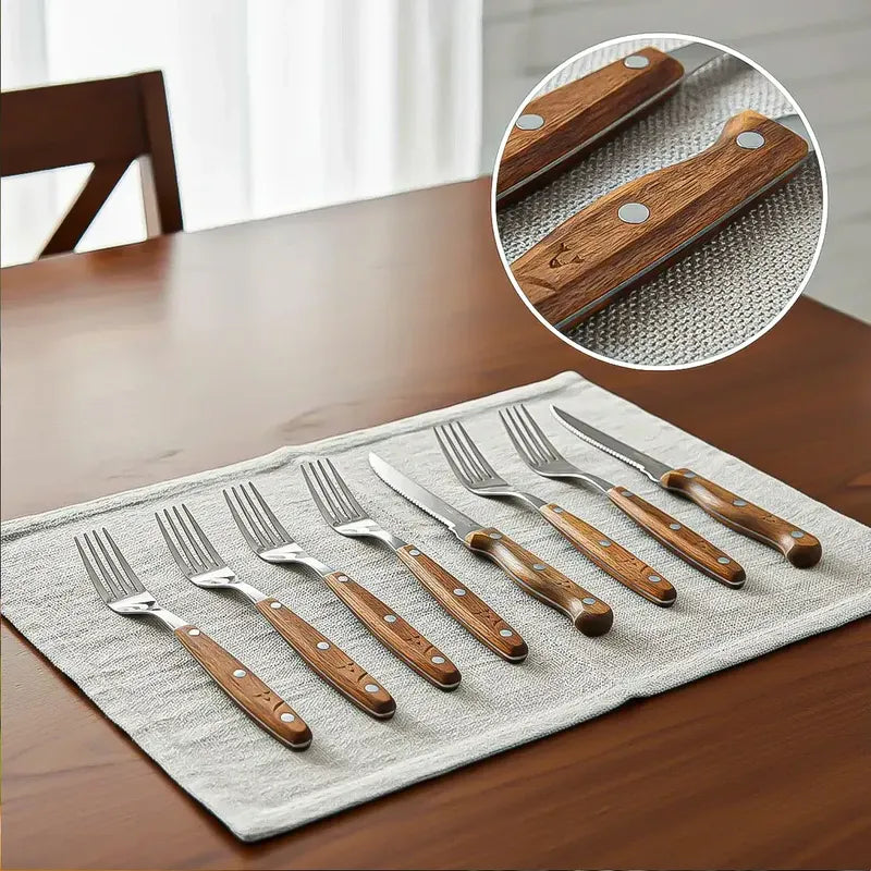 Set De Cuchilleria Set Cuchillos Y Tenedores Wayu Cubiertos Madera Acacia Okshop Juego De Cuchillos Y Tenedores Con Mango De Madera Cubiertos Inoxidables Juego De Cuchilleria Set Servicio