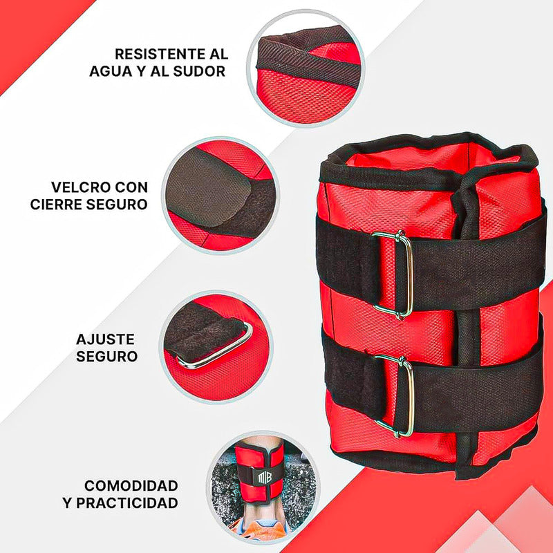 Pesas Para Tobillos 2kg Bandas Elasticas Resistencia 29.4kg Rojo