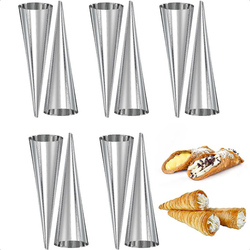Pack 10 Molde Cannoli Metálico Molde Croissant Molde Cono Gris