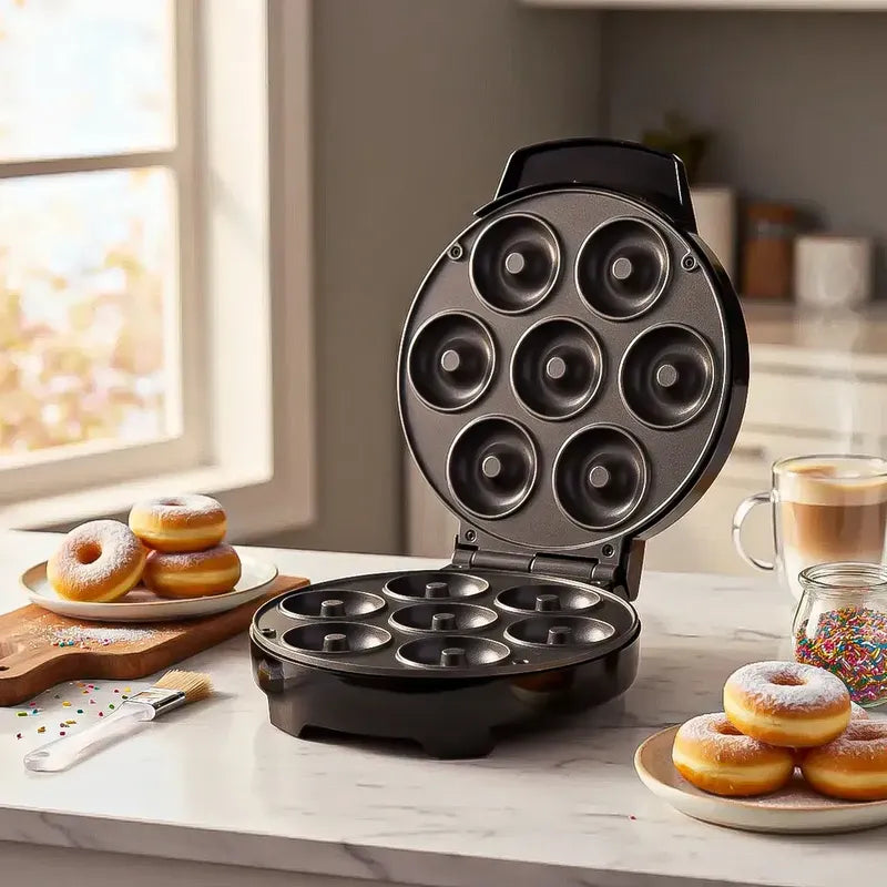 Máquina Para Hacer Mini Donas Okshop Con 7 Cavidades Y Antiadherente Negro