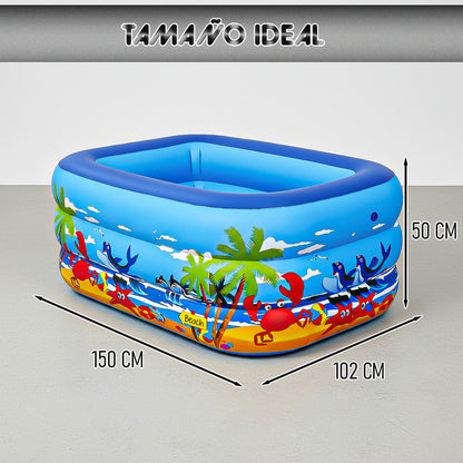 Piscina Inflable Rectangular De 1.5 M Para Niños Con Válvula De Desagüe Azul