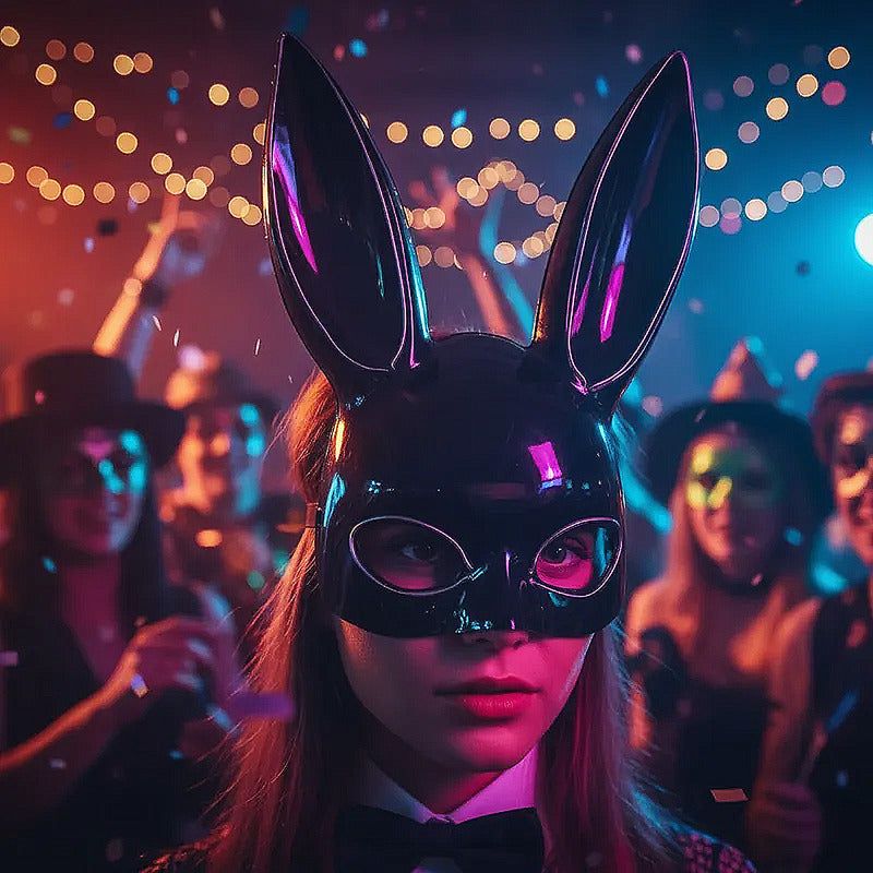 Mascara De Conejita Con Luces Mascara Para Halloween Disfraz Negro Conejito