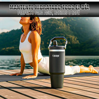 Botella Térmica Keep De Acero Inoxidable Con Manija, 850 Ml Verde