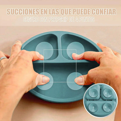 Plato De Silicona Para Bebé Con 3 Compartimentos Y Ventosa Antideslizante Turquesa Okshop