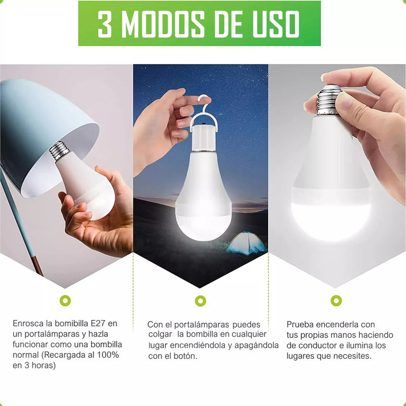 Pack X2 Ampolletas Portables Inteligentes Camping Ampolleta Led Tipo Bulbo Ampolletas Recargables Blanco 6.500k Usb Ampolleta Recargable Plastica Ampolleta E27 Ampolleta Emergencia 15w Okshop