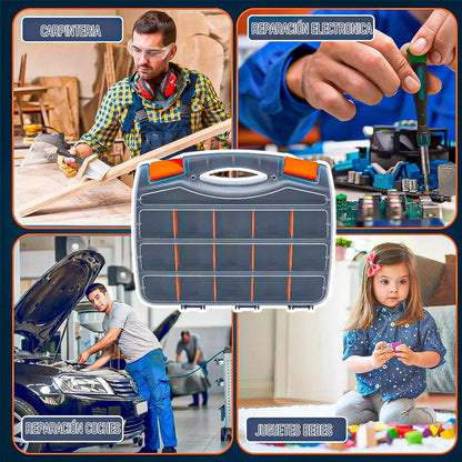 Pack 2 Organizador Tornillos Okshop Plástico 15 Compartimentos Gris