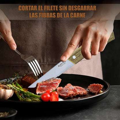 Set De Cuchillos Cuchillo Para Carne Set 4 Cuchillos Steak Juego De Cuchillos Carnes Acero Inoxidable Clasico Cuchillos Mango Madera 22,5cm Cuchillo Chef Aluminio Set Cuchillos 4 Piezas Okshop