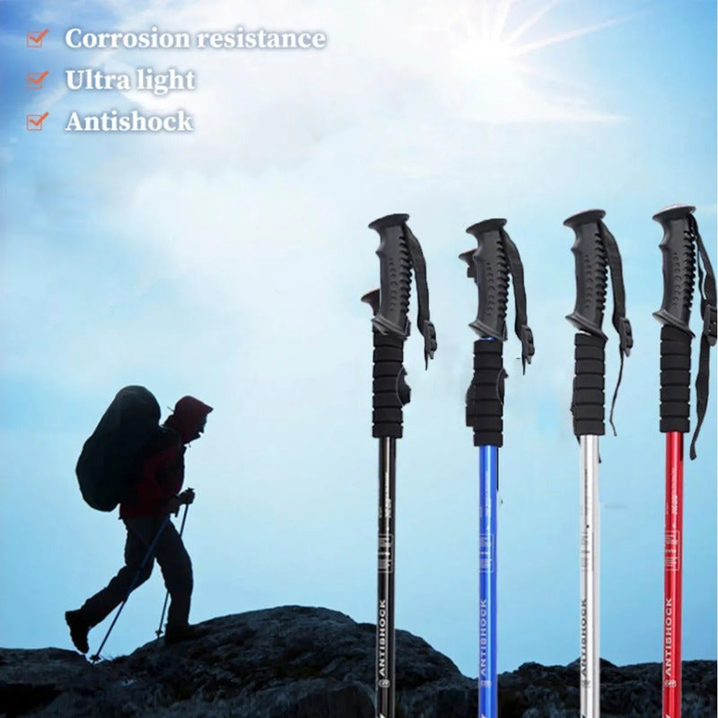 Bastones De Trekking Plegable Baston De Trekking Senderismo Palos Trekking Aluminio Antigolpes Bastones Trekking Ajustable Plegable Baston Trekking Antishock Antideslizante Color Azul Okshop