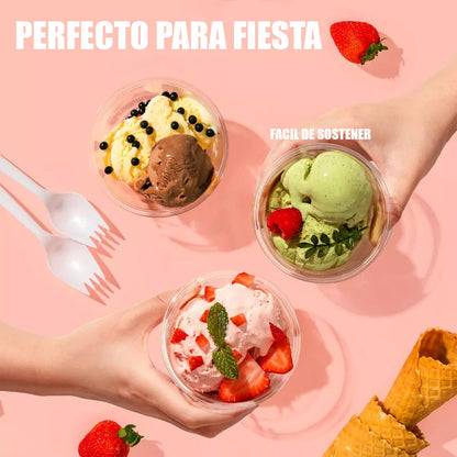Pack X50 Vasos Acrilico Para Postre Con Tapa Pocillos 210ml Vasos Acrilico Desechable 210m Vasos Para Postres + Tapa Pocillos Vasos Acrilicos Postres Y Frutas Vasos Postres Multifuncional Okshop