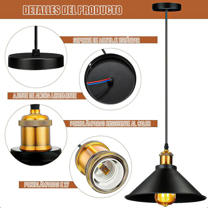 Lámpara Colgante Retro Techo Negro Okshop Led Cocina Comedor